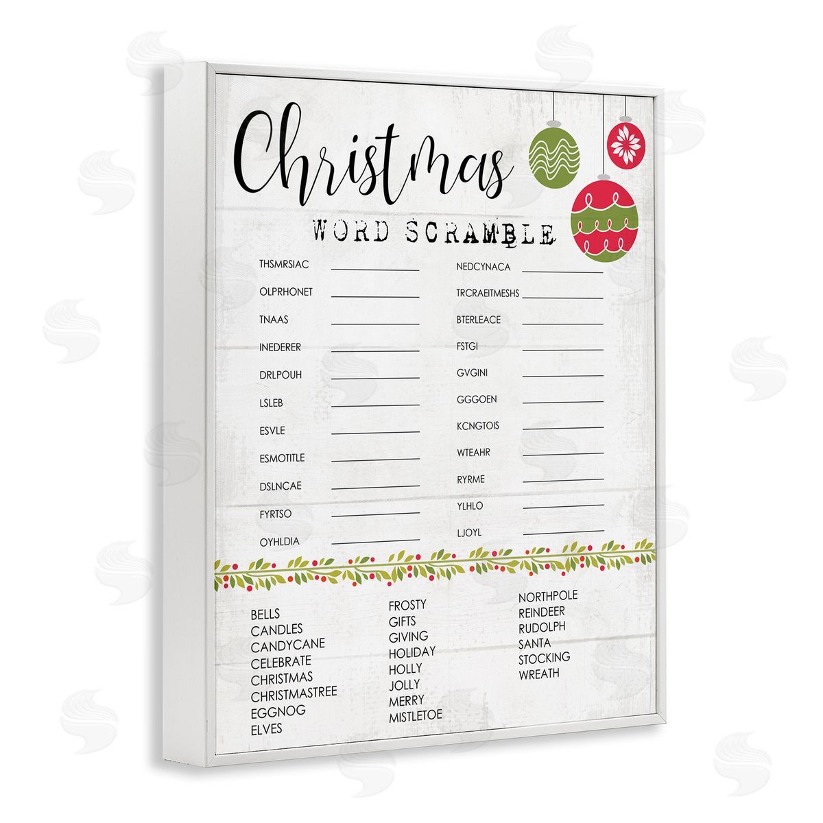 Seasonal Christmas Word Scramble White Frame Print Wall Art, Home Decor by Stupell Studio