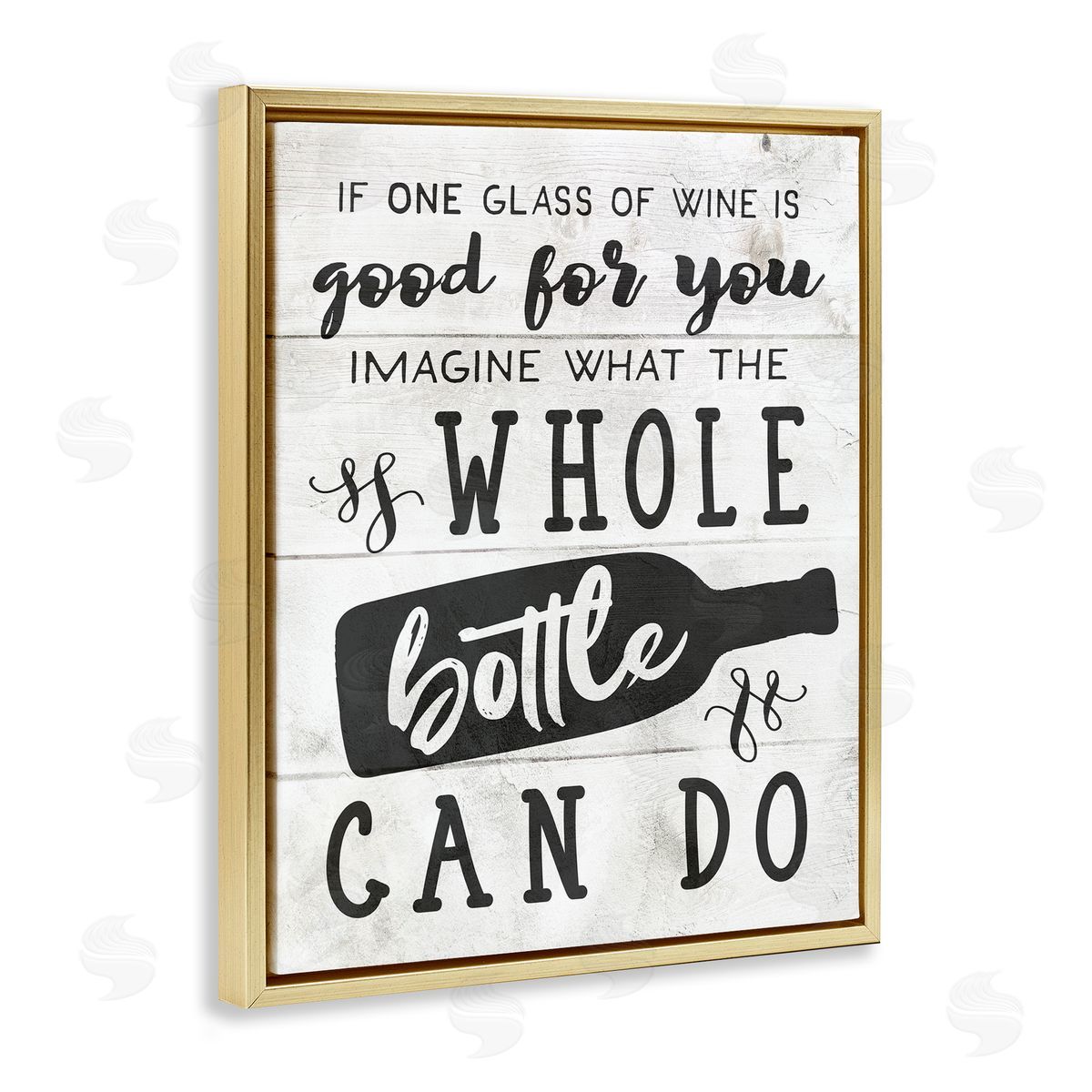 Glass or Bottle of Wine Funny Gold Floating Frame Canvas Wall Art, Home Decor by Stupell Studio