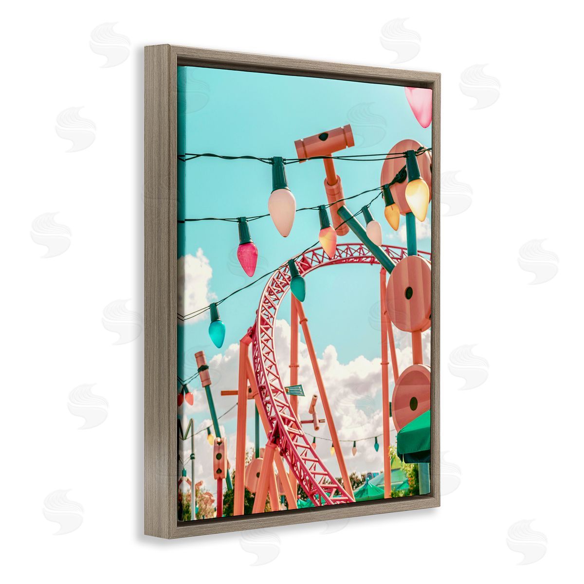 Abstract Amusement Park Toy Ride Brown Floating Frame Canvas Wall Art, Home Decor by Ziwei Li