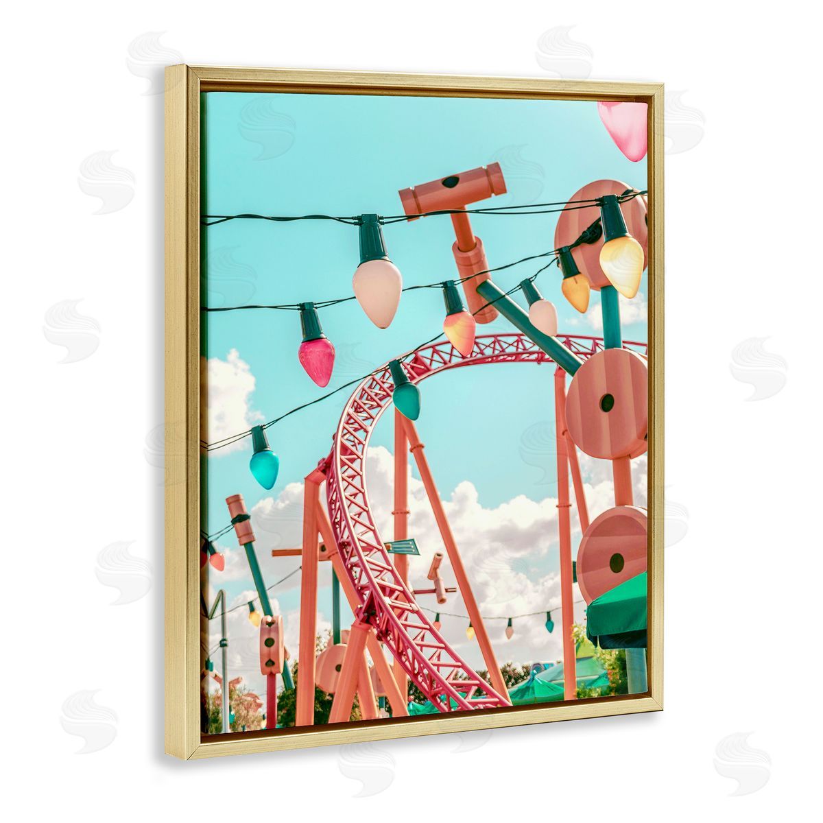 Abstract Amusement Park Toy Ride Gold Floating Frame Canvas Wall Art, Home Decor by Ziwei Li