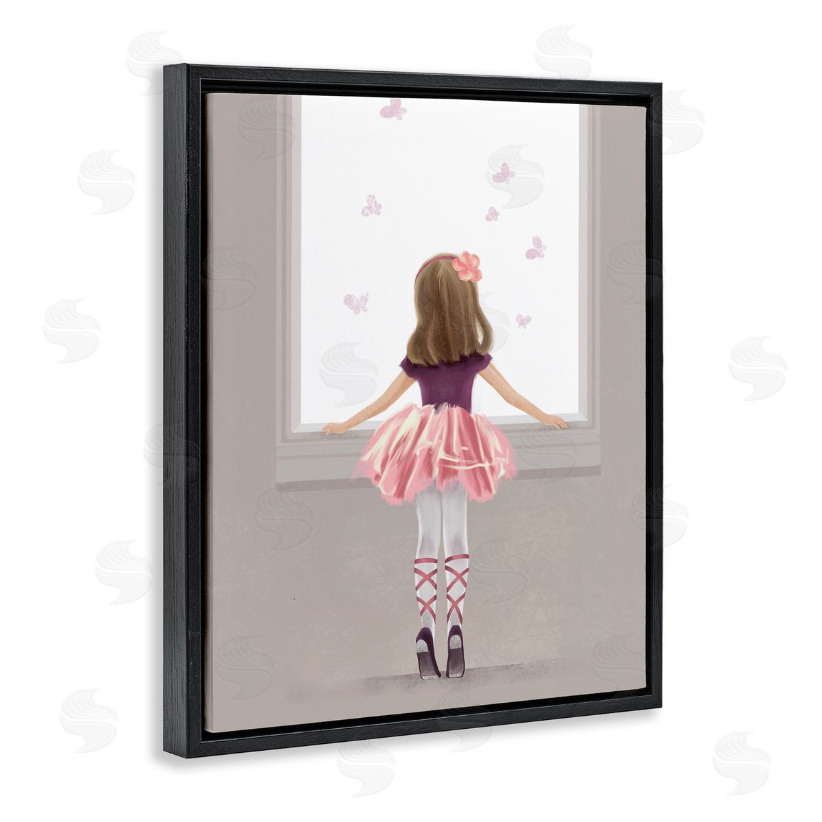 Little Ballerina at Window Black Floating Frame Canvas Wall Art, Home Decor by Ziwei Li