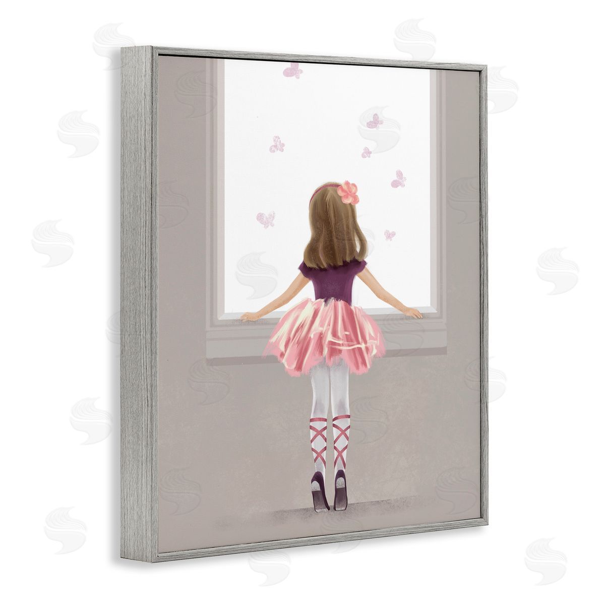 Little Ballerina at Window Grey Frame Print Wall Art, Home Decor by Ziwei Li