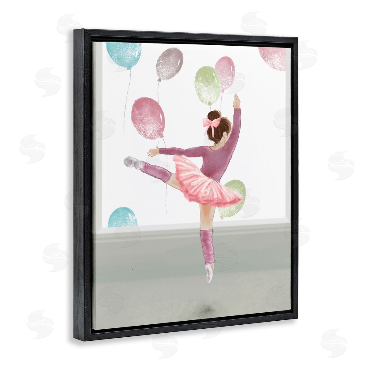 Jumping Ballerina with Balloons Black Floating Frame Canvas Wall Art, Home Decor by Ziwei Li