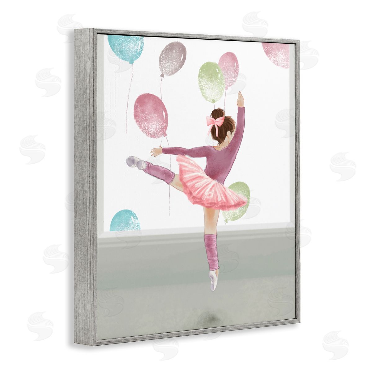 Jumping Ballerina with Balloons Grey Frame Print Wall Art, Home Decor by Ziwei Li