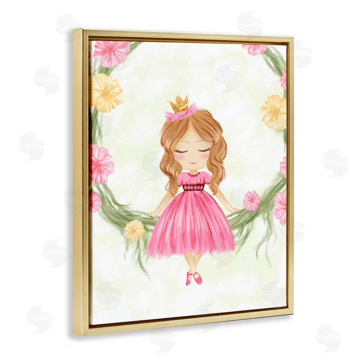 Little Princess with Crown Gold Floating Frame Canvas Wall Art, Home Decor by Ziwei Li
