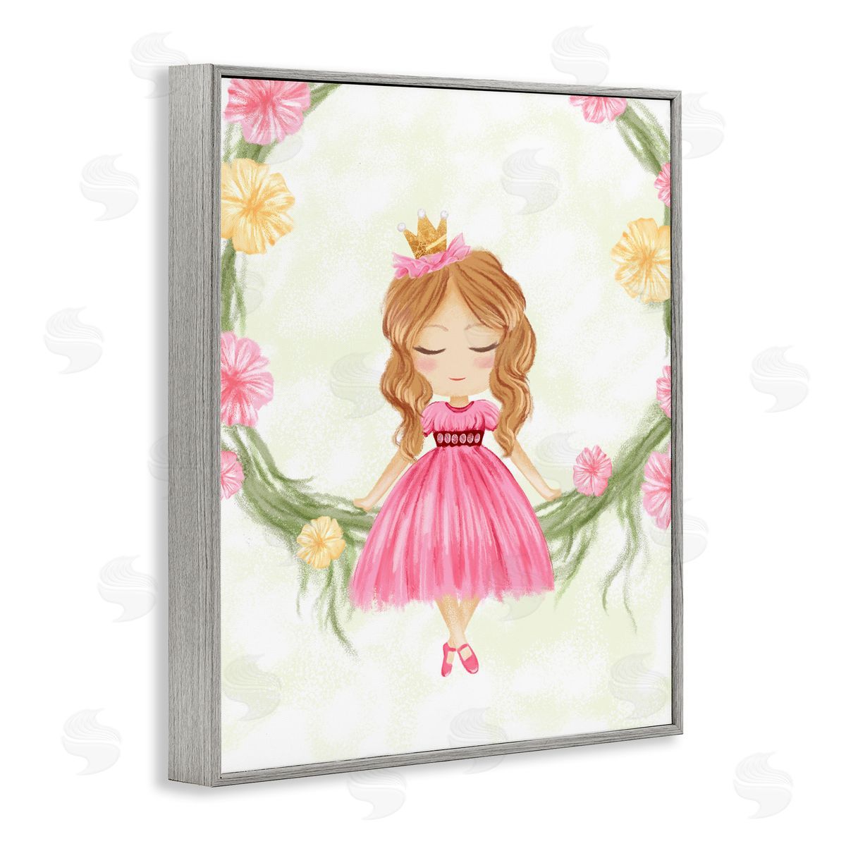 Little Princess with Crown Grey Frame Print Wall Art, Home Decor by Ziwei Li