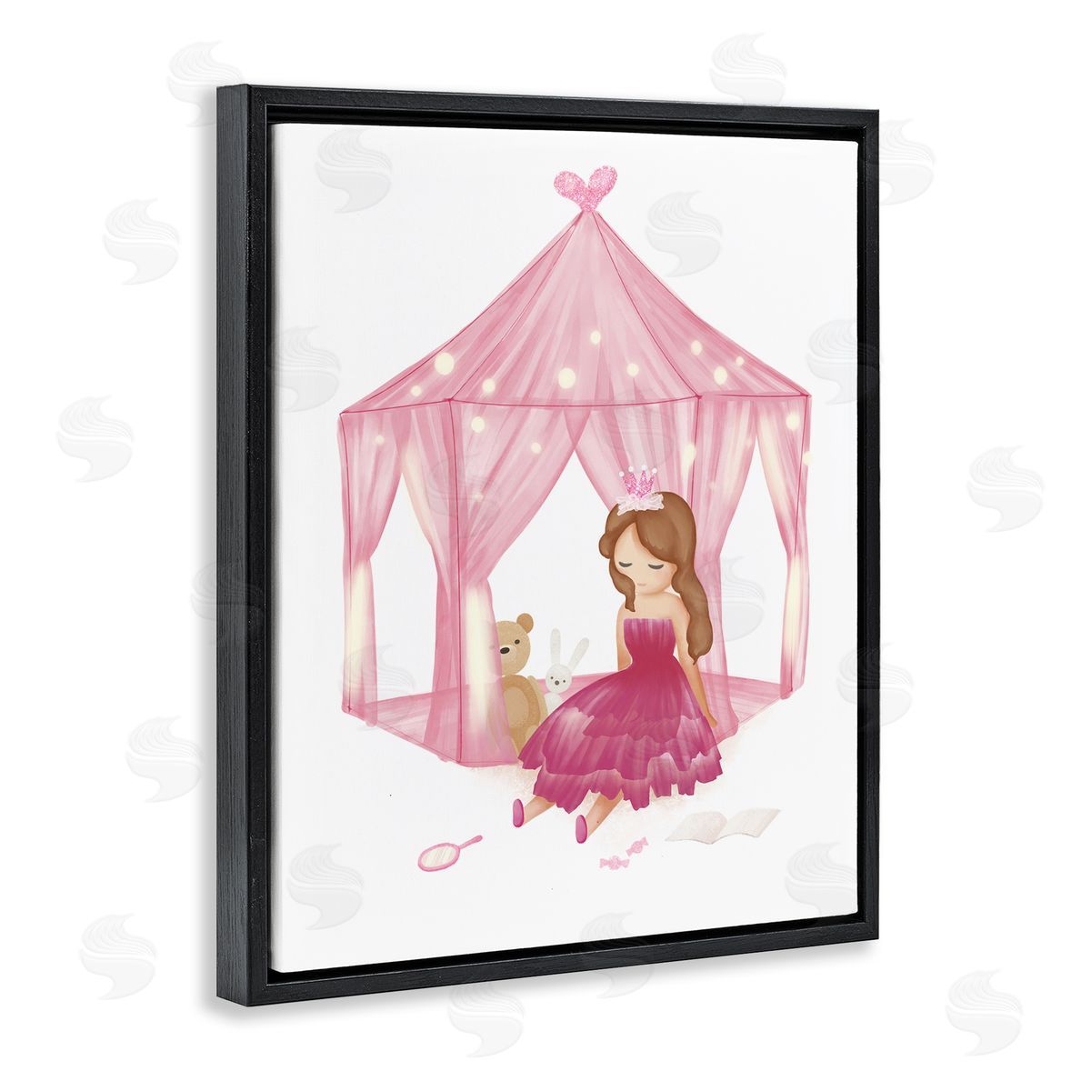 Playroom Princess Doll Illustration Black Floating Frame Canvas Wall Art, Home Decor by Ziwei Li