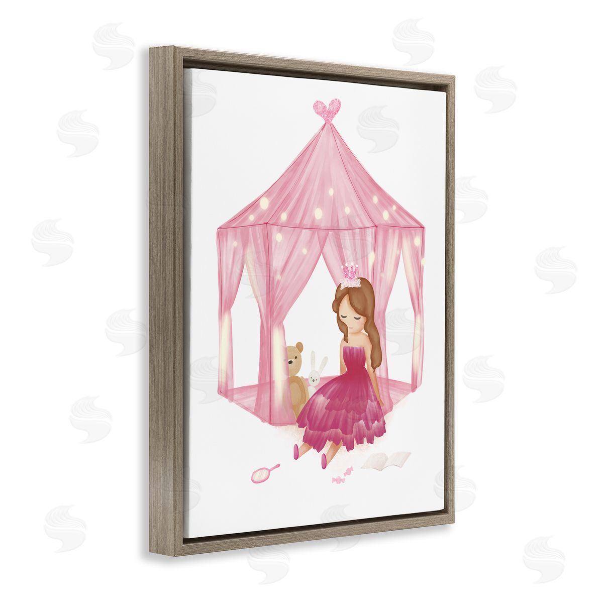 Playroom Princess Doll Illustration Brown Floating Frame Canvas Wall Art, Home Decor by Ziwei Li
