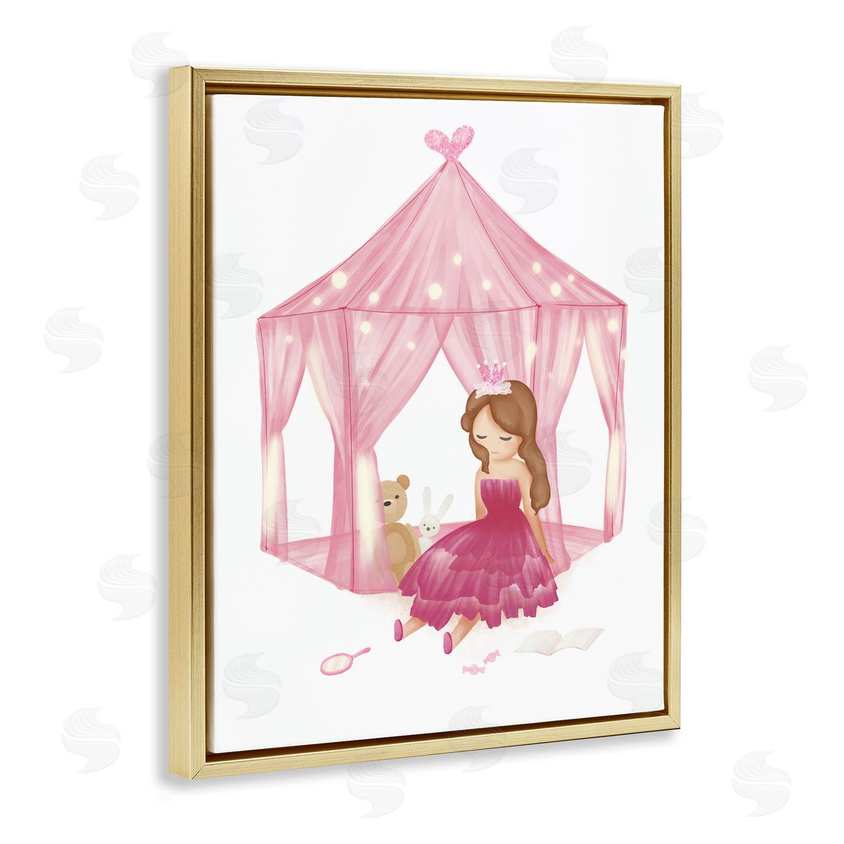 Playroom Princess Doll Illustration Gold Floating Frame Canvas Wall Art, Home Decor by Ziwei Li