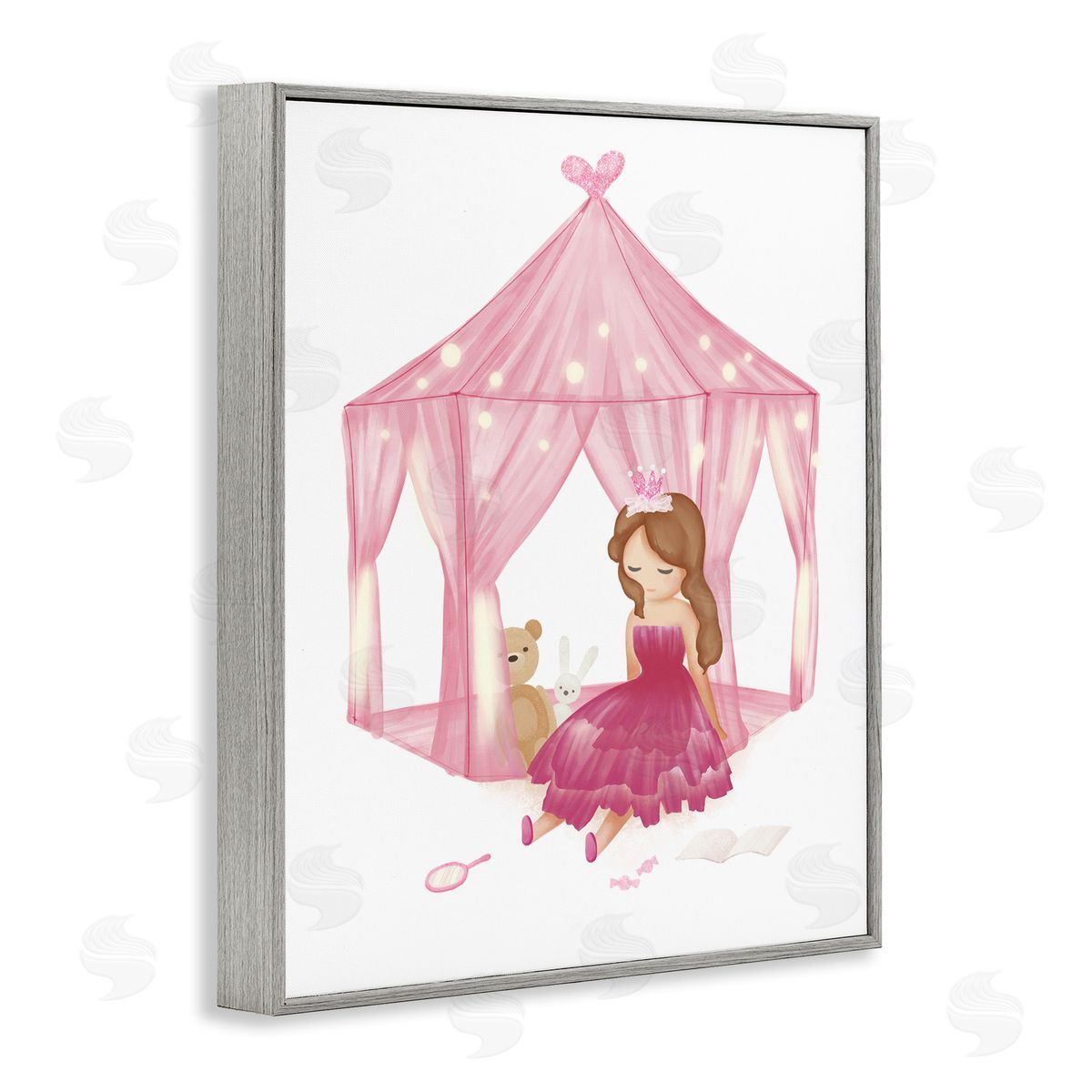 Playroom Princess Doll Illustration Grey Frame Print Wall Art, Home Decor by Ziwei Li