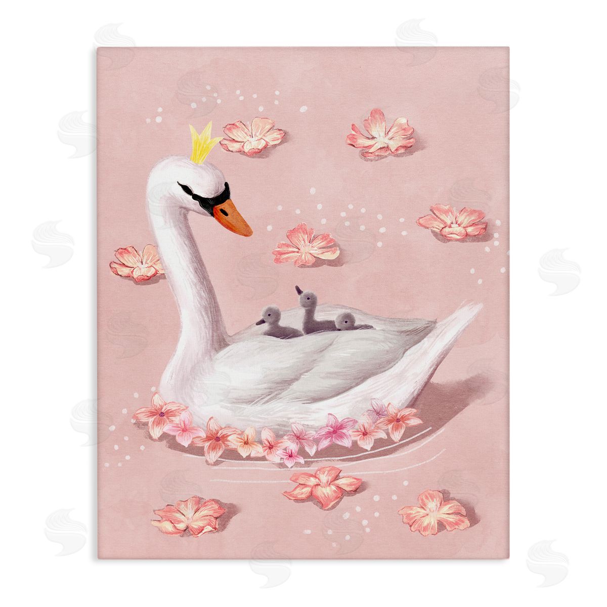 Mother Swan and Chicks Canvas Wall Art, Home Decor by Ziwei Li