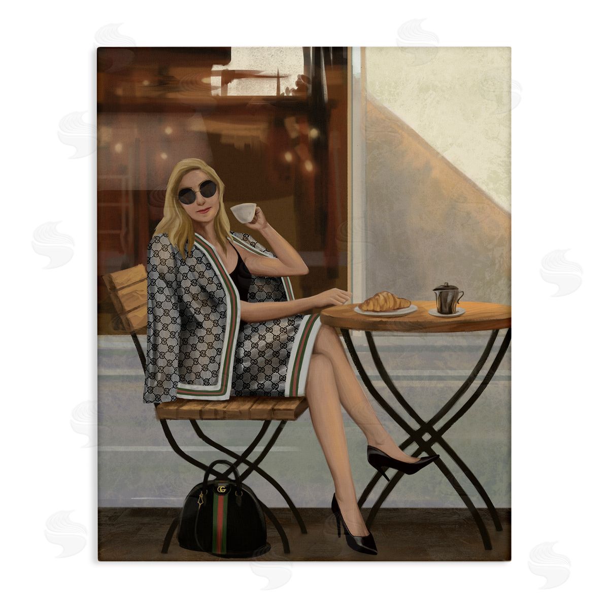 Woman with Coffee at Café Canvas Wall Art, Home Decor by Ziwei Li