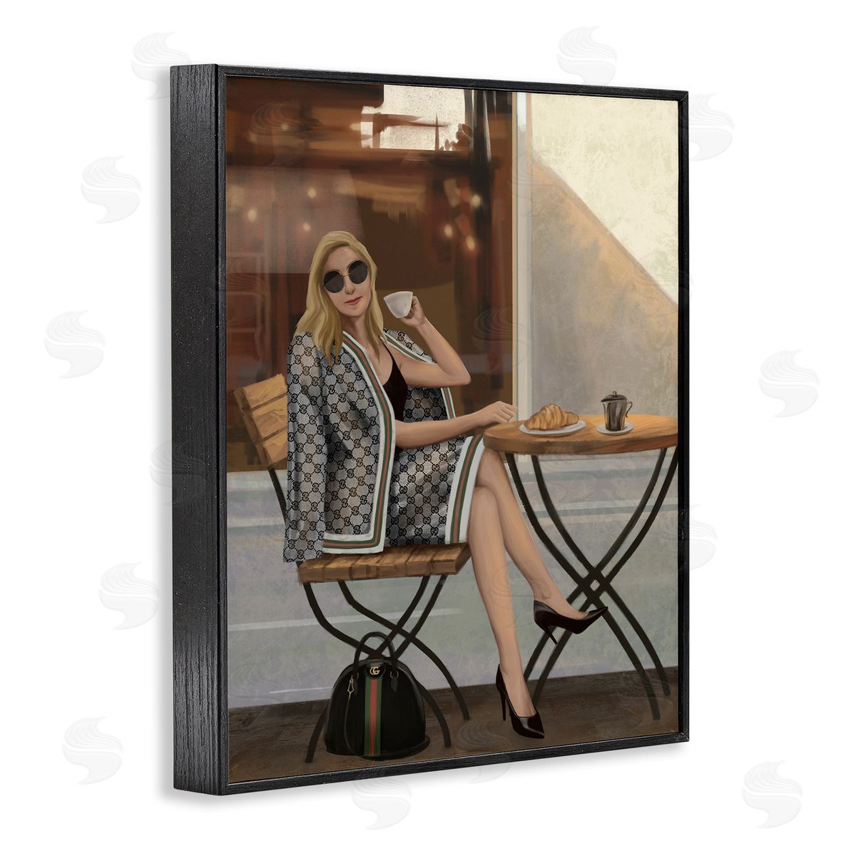 Woman with Coffee at Café Black Frame Print Wall Art, Home Decor by Ziwei Li
