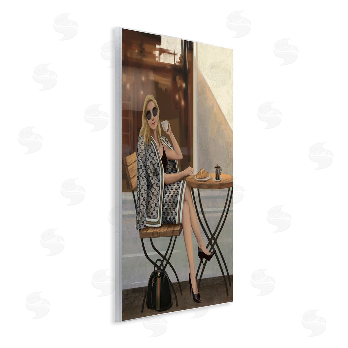 Woman with Coffee at Café Wood Plaque Wall Art, Home Decor by Ziwei Li
