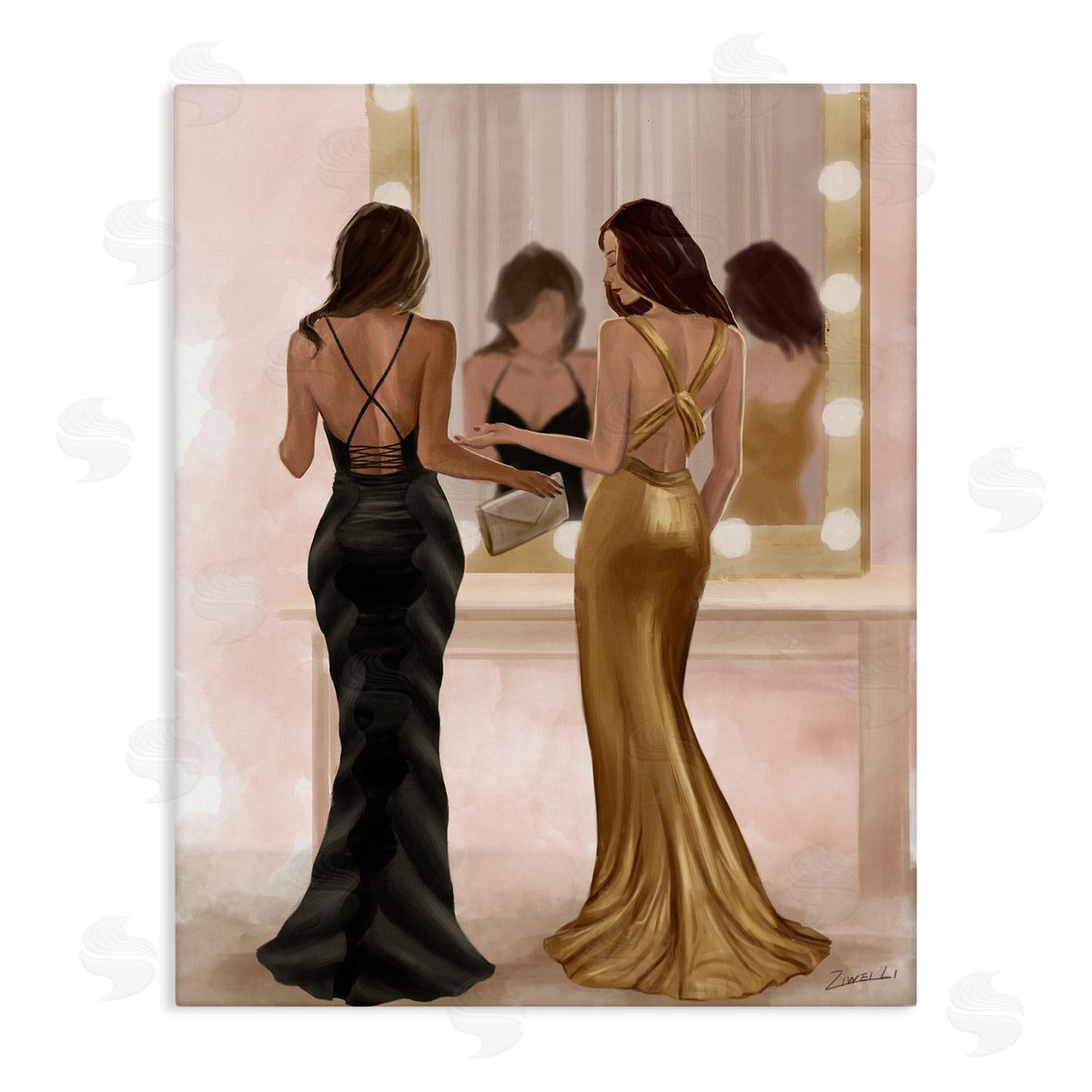 Women in Dresses at Vanity Canvas Wall Art, Home Decor by Ziwei Li