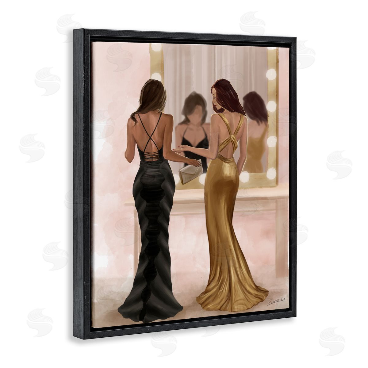 Women in Dresses at Vanity Black Floating Frame Canvas Wall Art, Home Decor by Ziwei Li