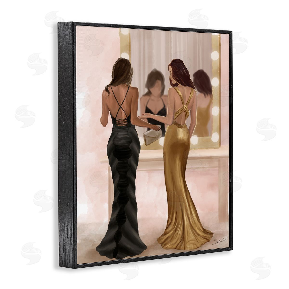 Women in Dresses at Vanity Black Frame Print Wall Art, Home Decor by Ziwei Li