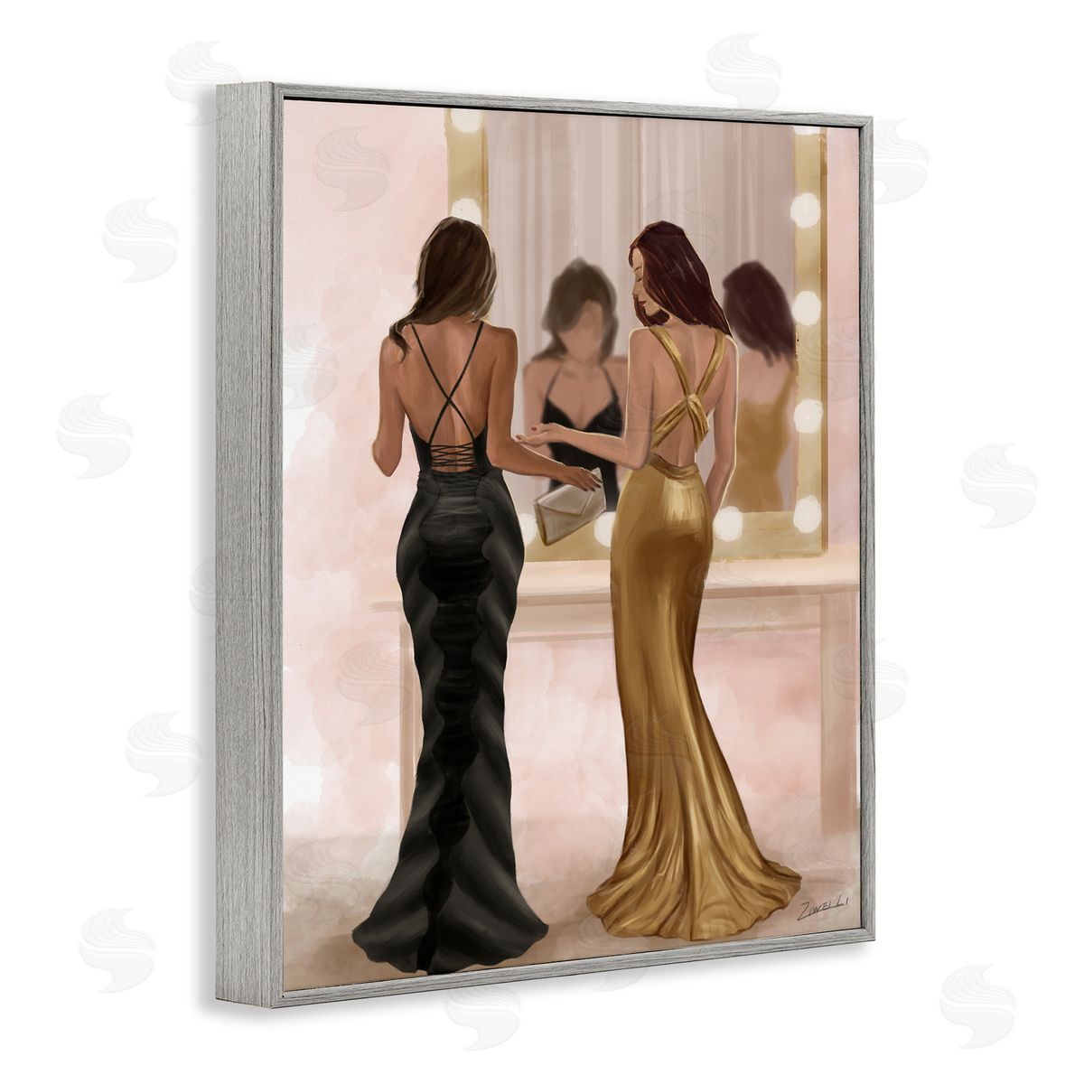Women in Dresses at Vanity Grey Frame Print Wall Art, Home Decor by Ziwei Li