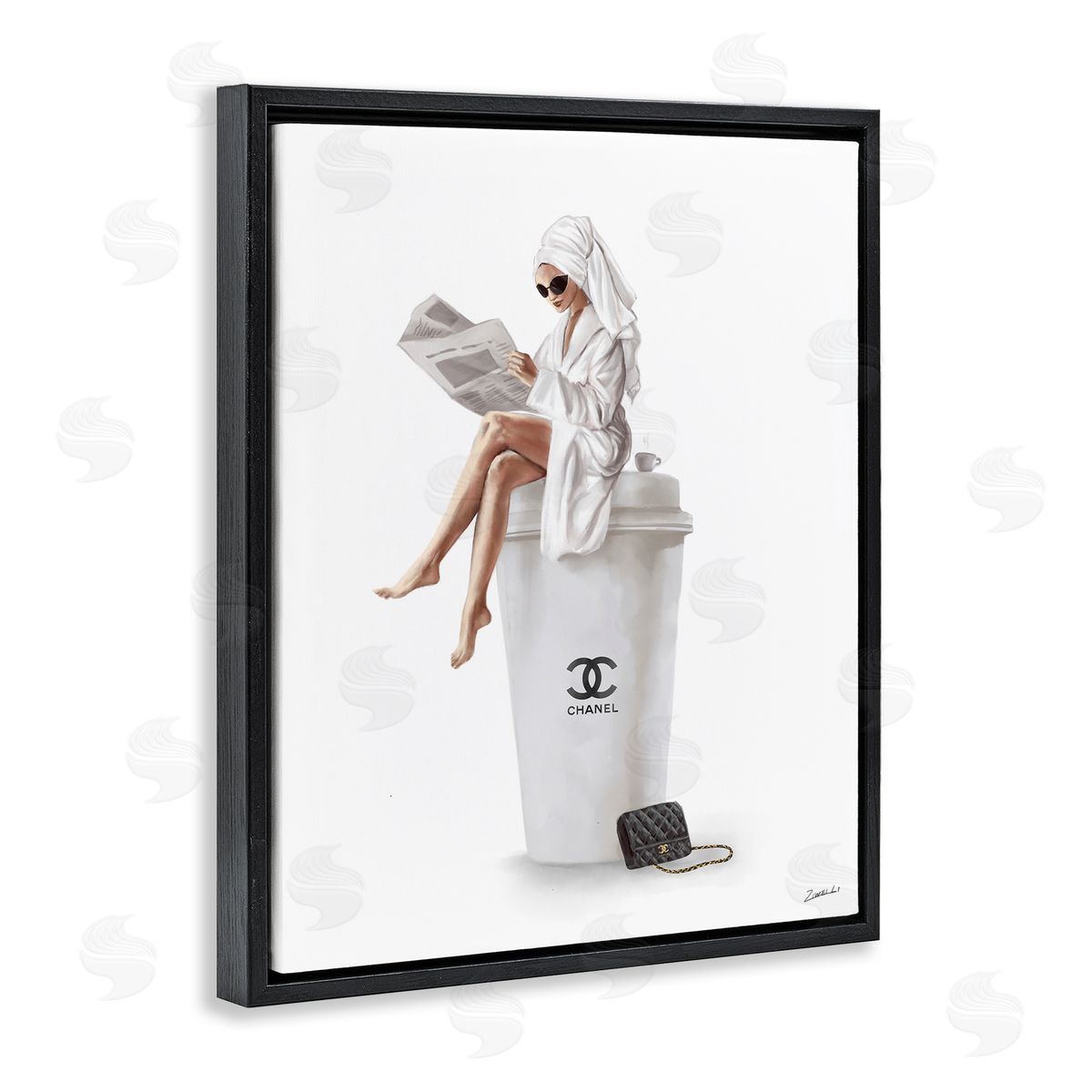 Chic Fashion Coffee & Purse Female Black Floating Frame Canvas Wall Art, Home Decor by Ziwei Li