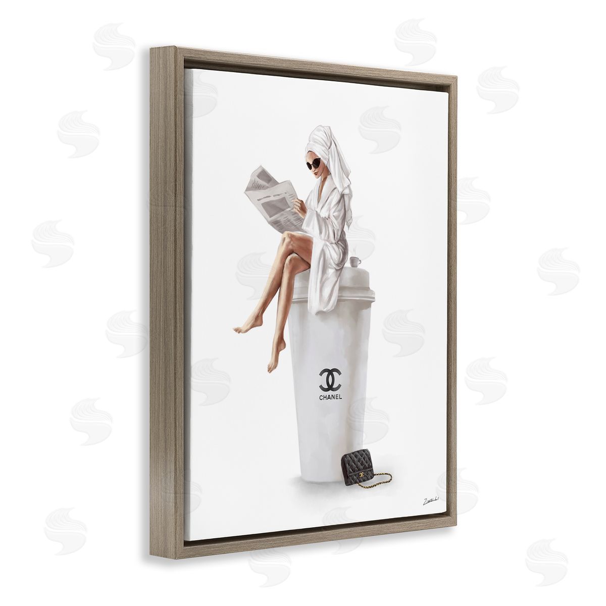 Chic Fashion Coffee & Purse Female Brown Floating Frame Canvas Wall Art, Home Decor by Ziwei Li