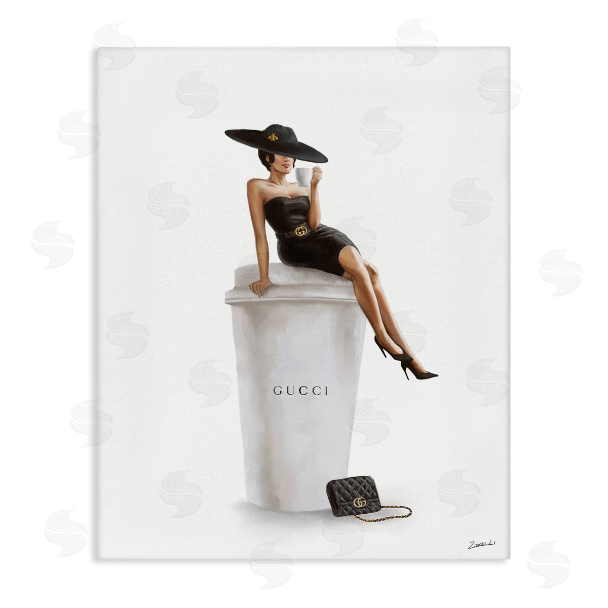 Stylish Fashion Female Pose Coffee Canvas Wall Art, Home Decor by Ziwei Li