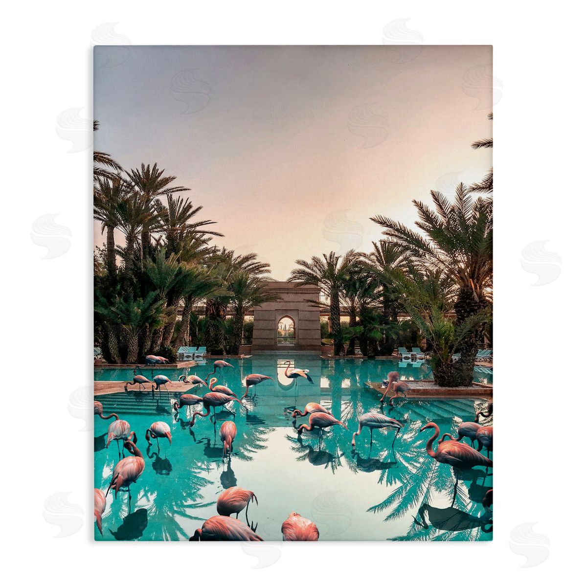 Tropical Pink Flamingo Pool Canvas Wall Art, Home Decor by Ziwei Li