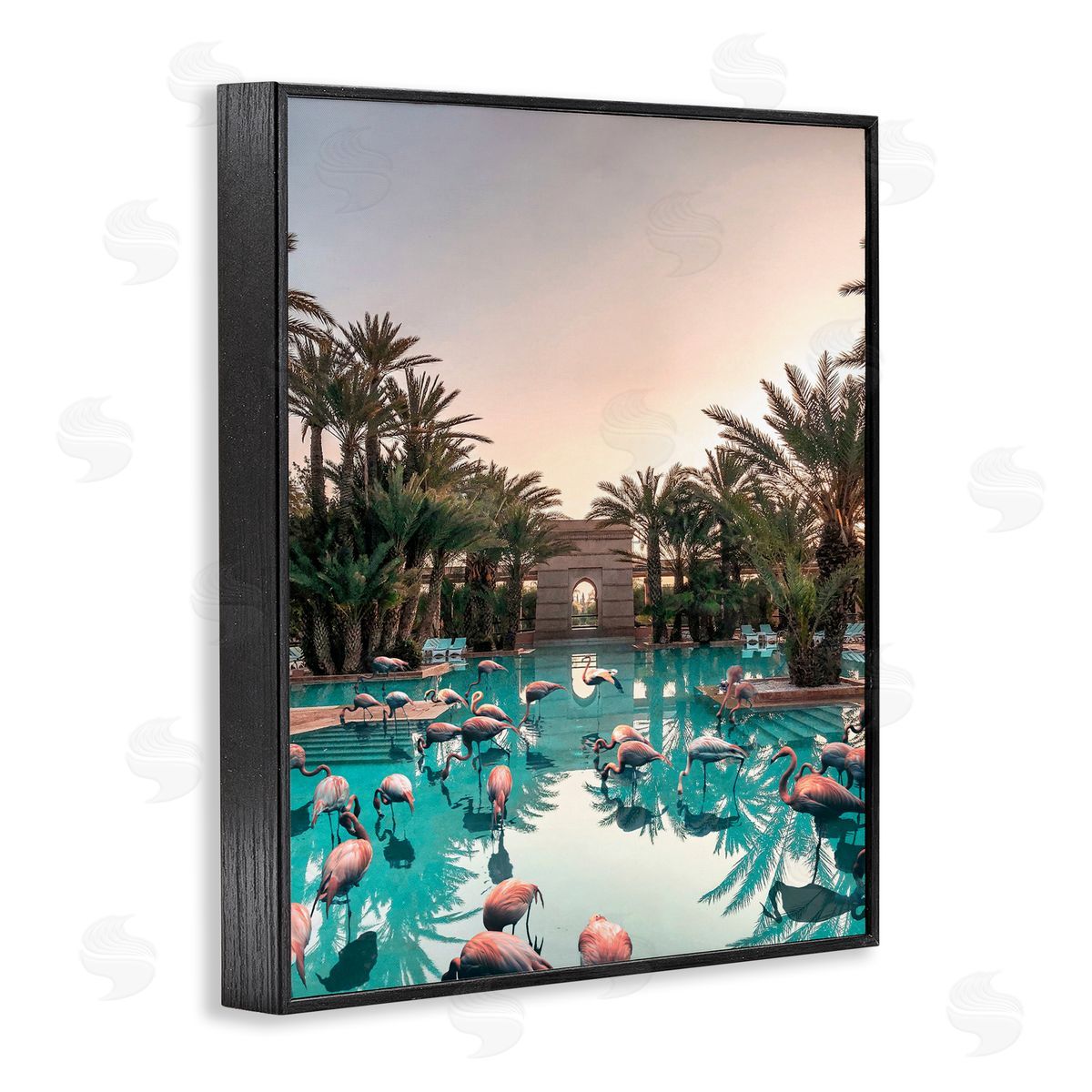Tropical Pink Flamingo Pool Black Frame Print Wall Art, Home Decor by Ziwei Li