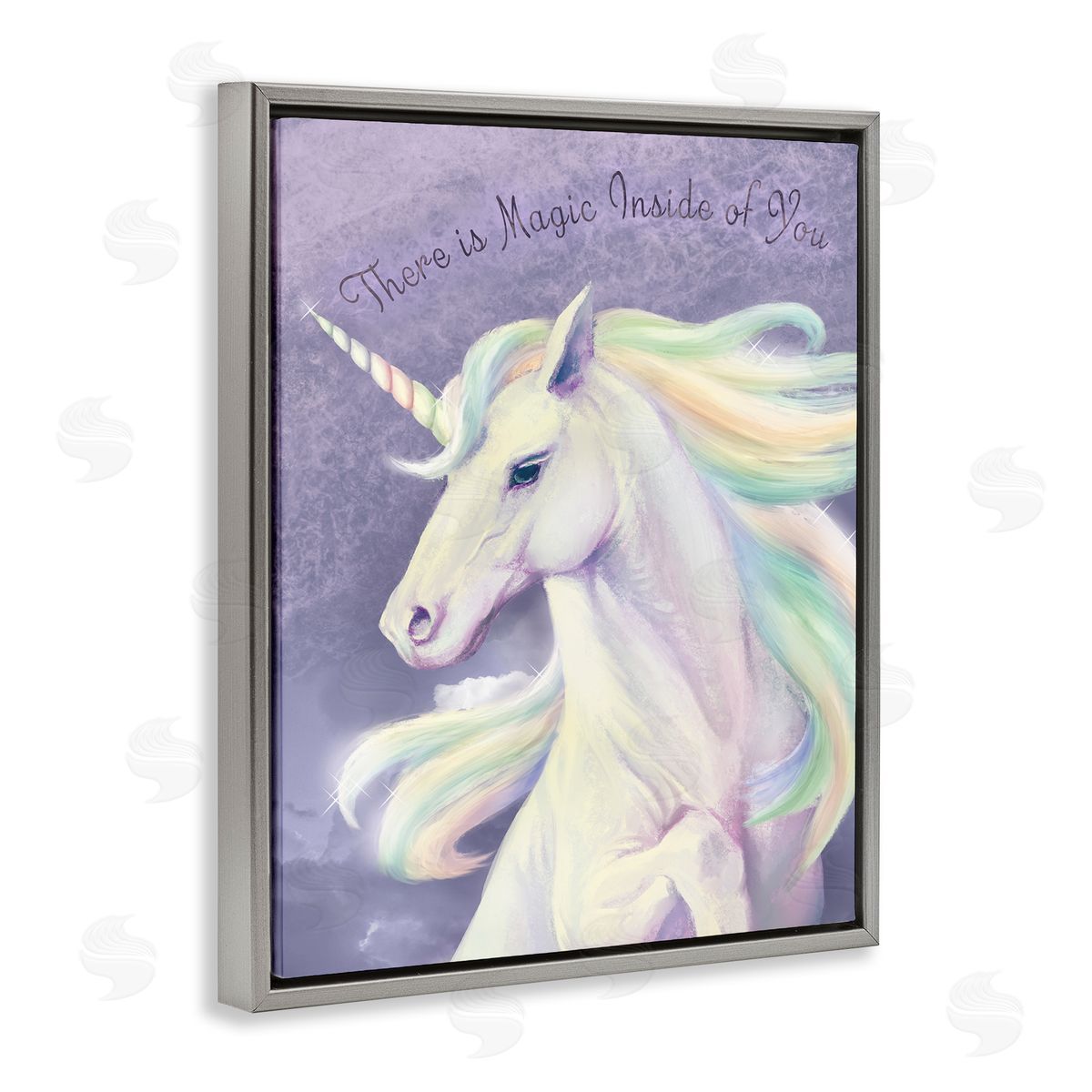 Magic Inside Of You Inspirational Unicorn Grey Floating Frame Canvas Wall Art, Home Decor by Ziwei Li