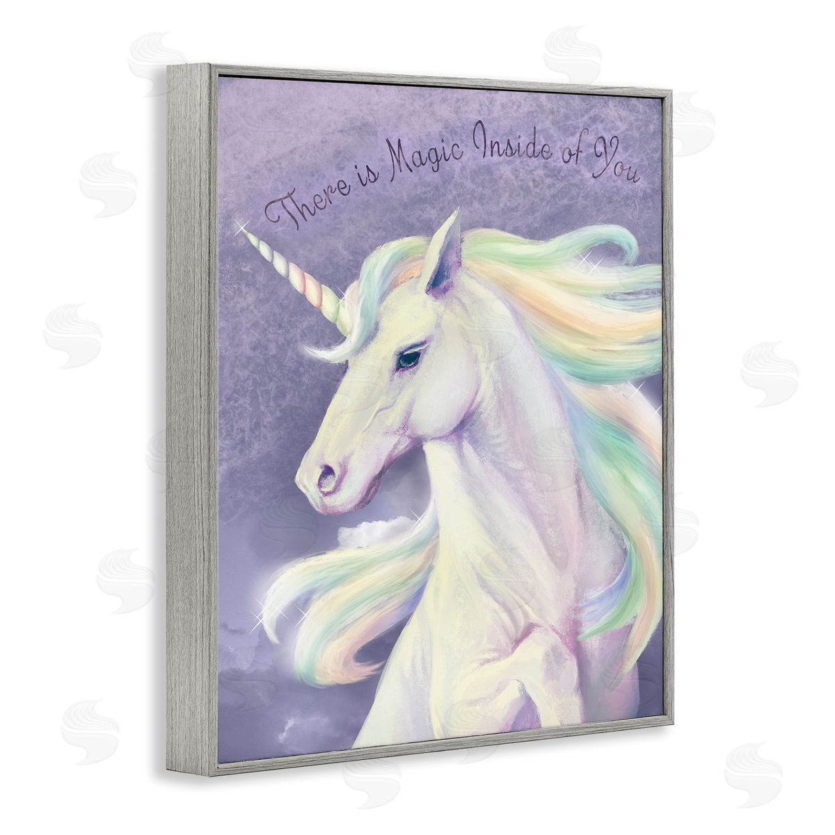 Magic Inside Of You Inspirational Unicorn Grey Frame Print Wall Art, Home Decor by Ziwei Li