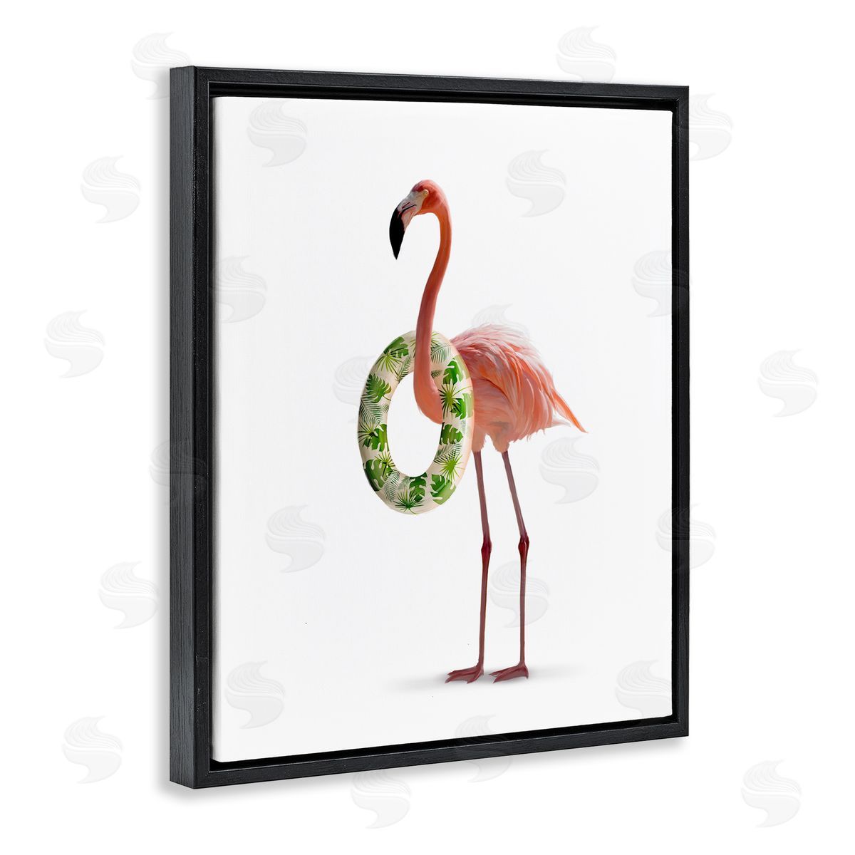 Flamingo with Pool Toy Black Floating Frame Canvas Wall Art, Home Decor by Ziwei Li
