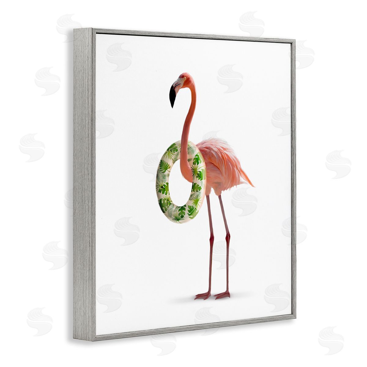 Flamingo with Pool Toy Grey Frame Print Wall Art, Home Decor by Ziwei Li