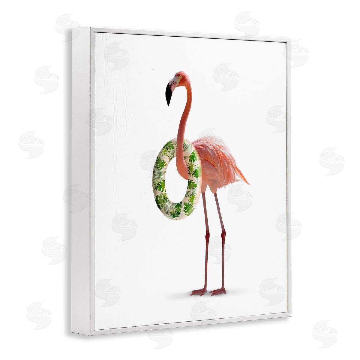 Flamingo with Pool Toy White Frame Print Wall Art, Home Decor by Ziwei Li