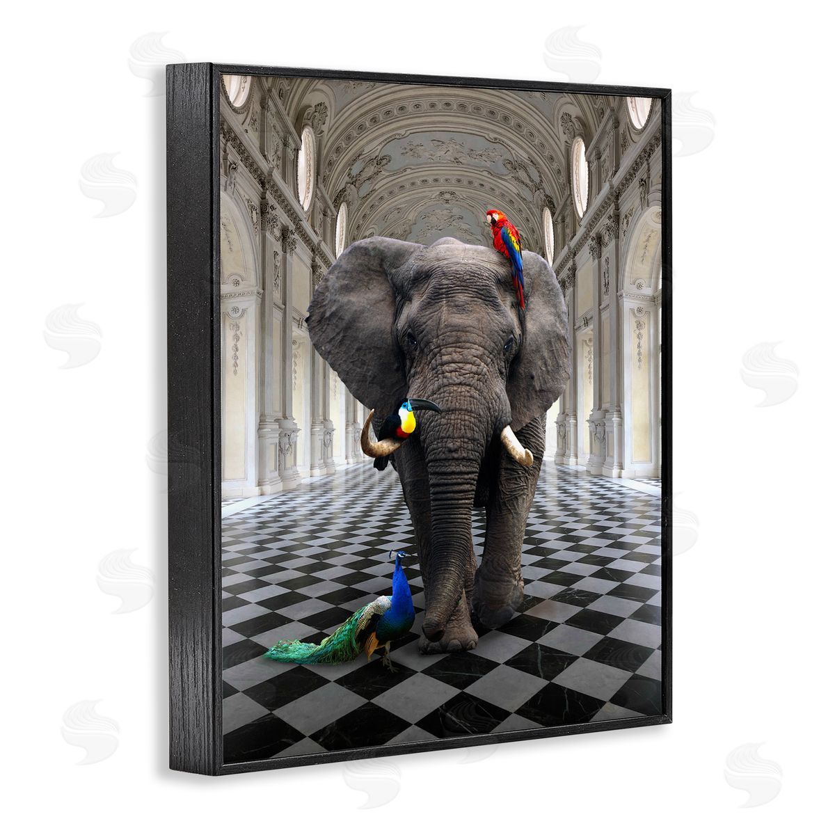 Elephant in Classical Architecture Black Frame Print Wall Art, Home Decor by Ziwei Li