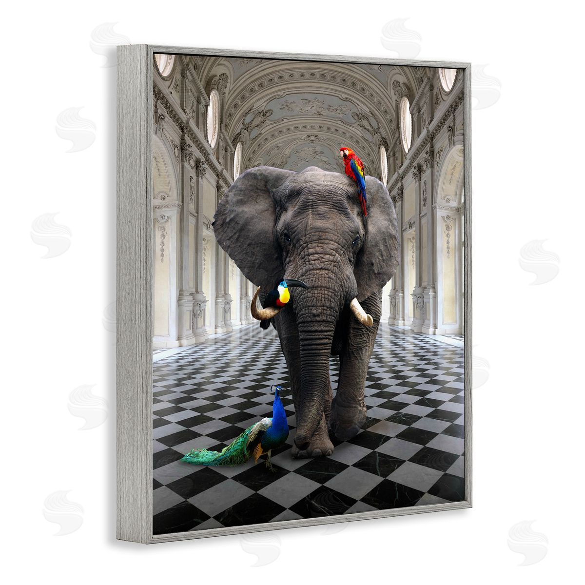 Elephant in Classical Architecture Grey Frame Print Wall Art, Home Decor by Ziwei Li