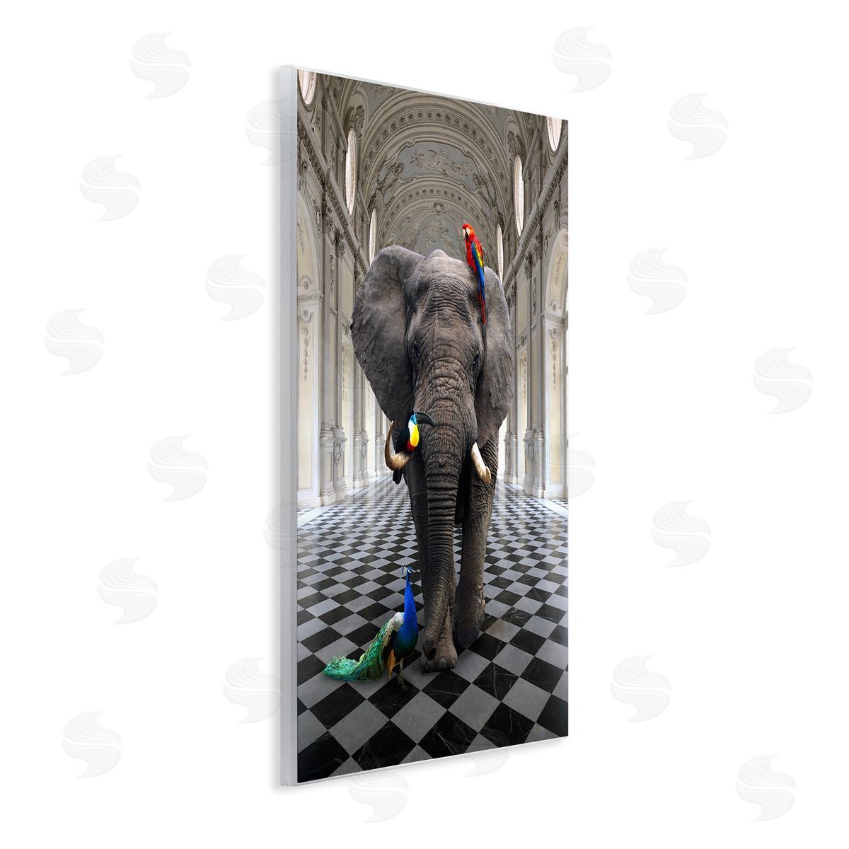 Elephant in Classical Architecture Wood Plaque Wall Art, Home Decor by Ziwei Li