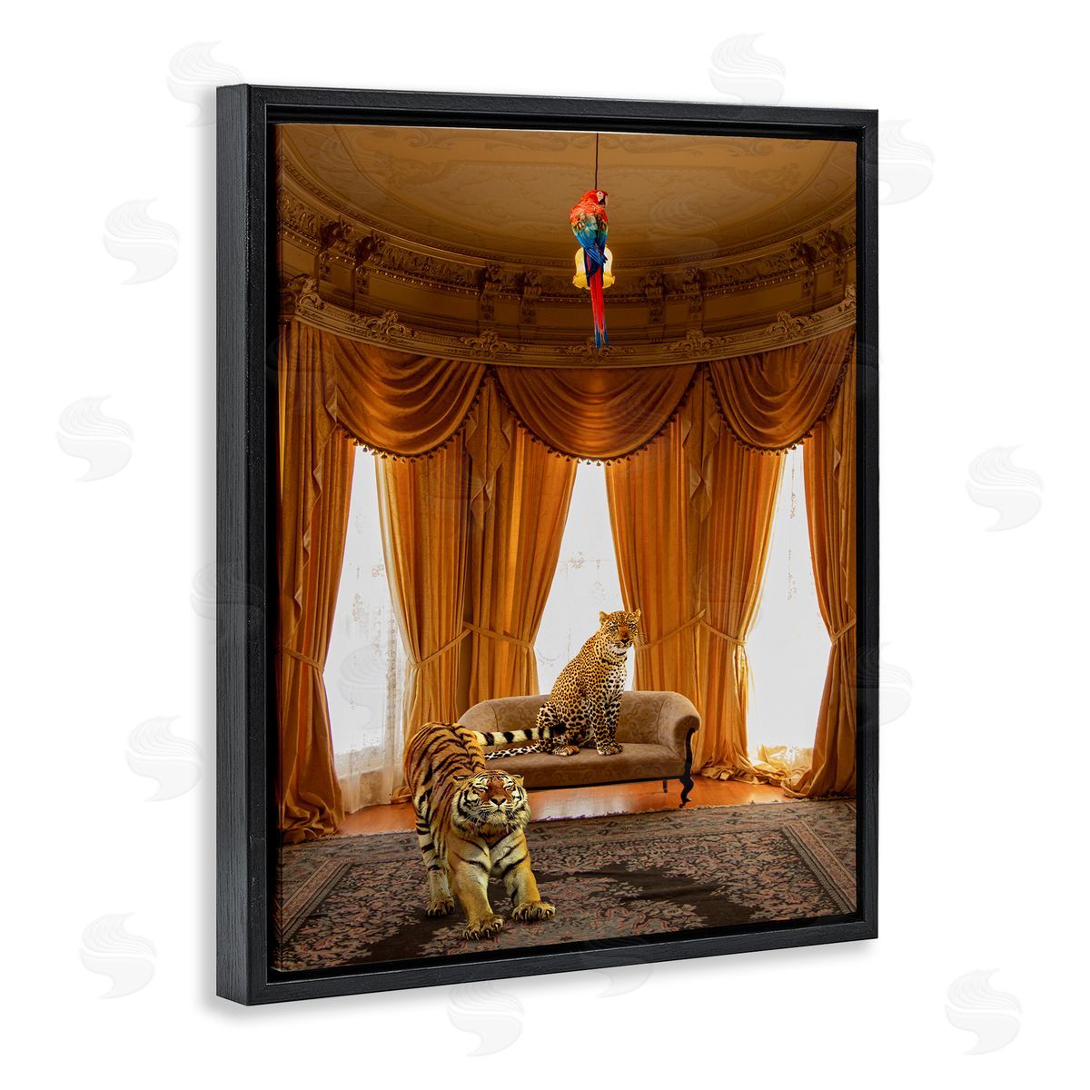 Jungle Animals in Classical Interior Black Floating Frame Canvas Wall Art, Home Decor by Ziwei Li