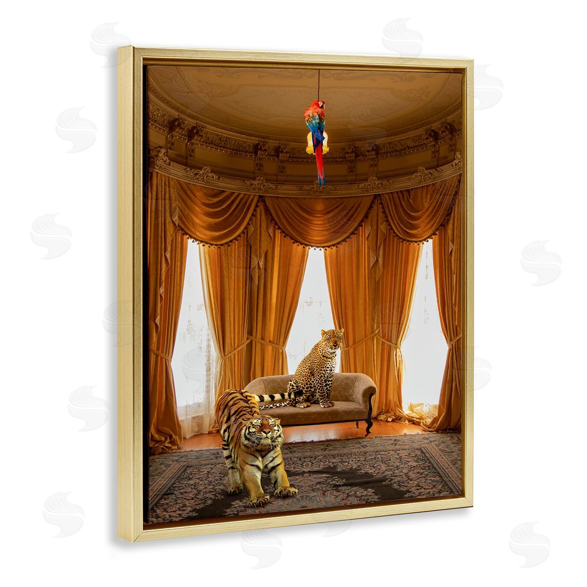 Jungle Animals in Classical Interior Gold Floating Frame Canvas Wall Art, Home Decor by Ziwei Li