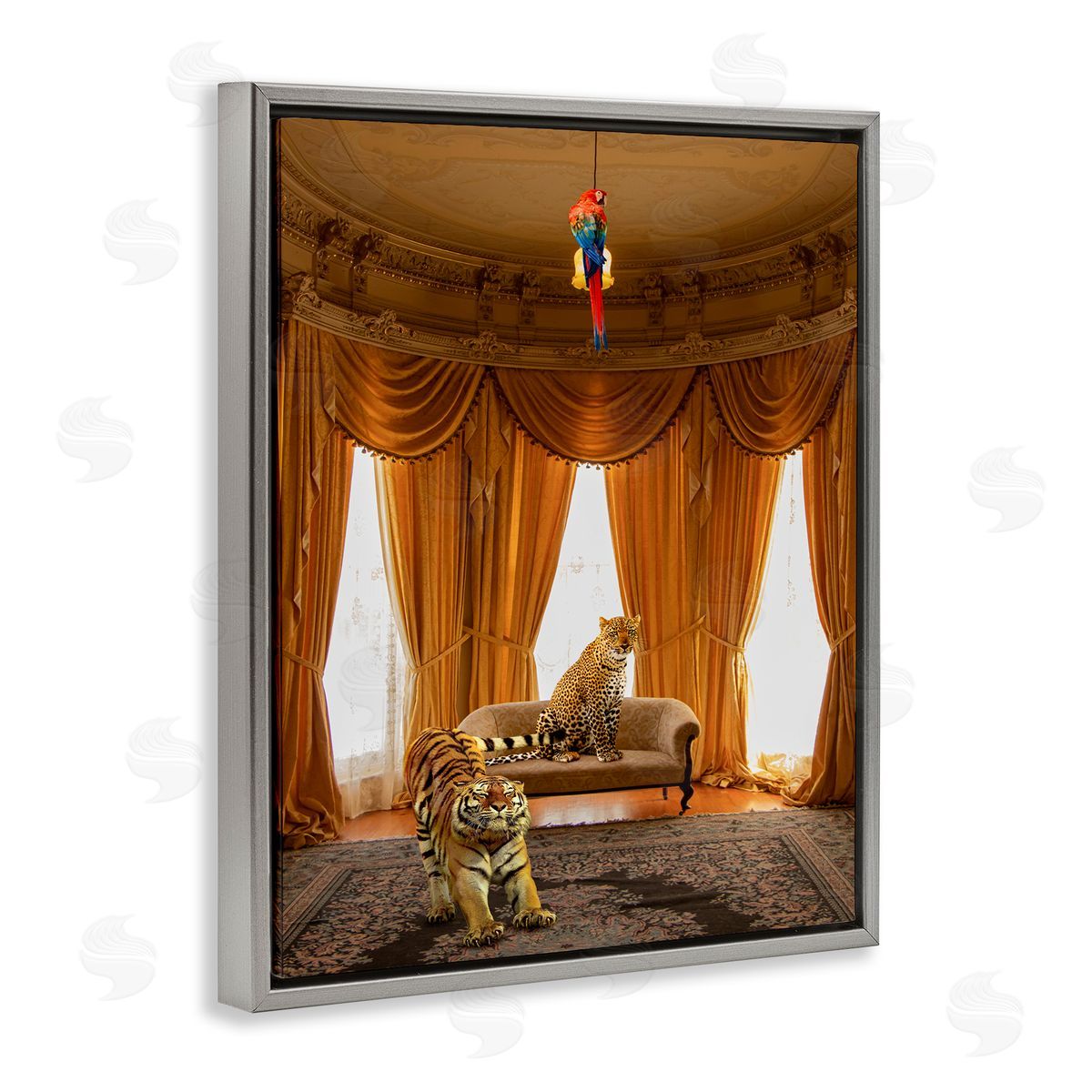 Jungle Animals in Classical Interior Grey Floating Frame Canvas Wall Art, Home Decor by Ziwei Li