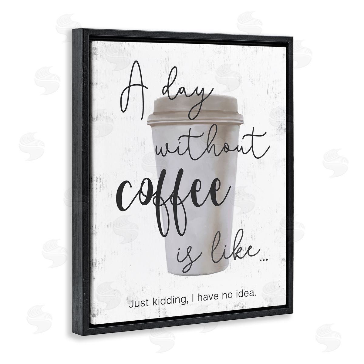 Never a Day Without Coffee Funny Black Floating Frame Canvas Wall Art, Home Decor by Ziwei Li
