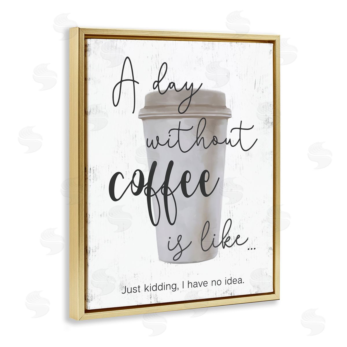 Never a Day Without Coffee Funny Gold Floating Frame Canvas Wall Art, Home Decor by Ziwei Li