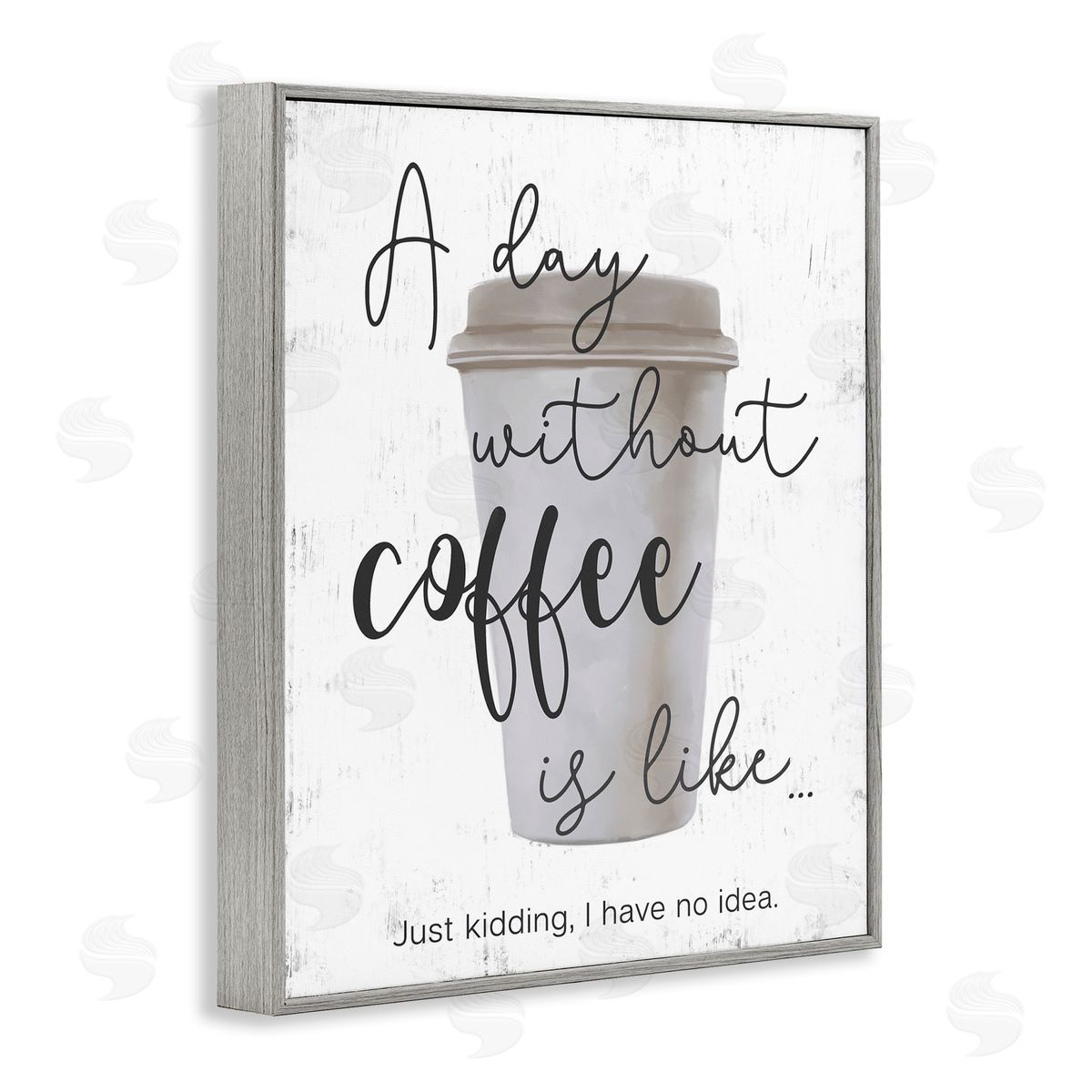 Never a Day Without Coffee Funny Grey Frame Print Wall Art, Home Decor by Ziwei Li
