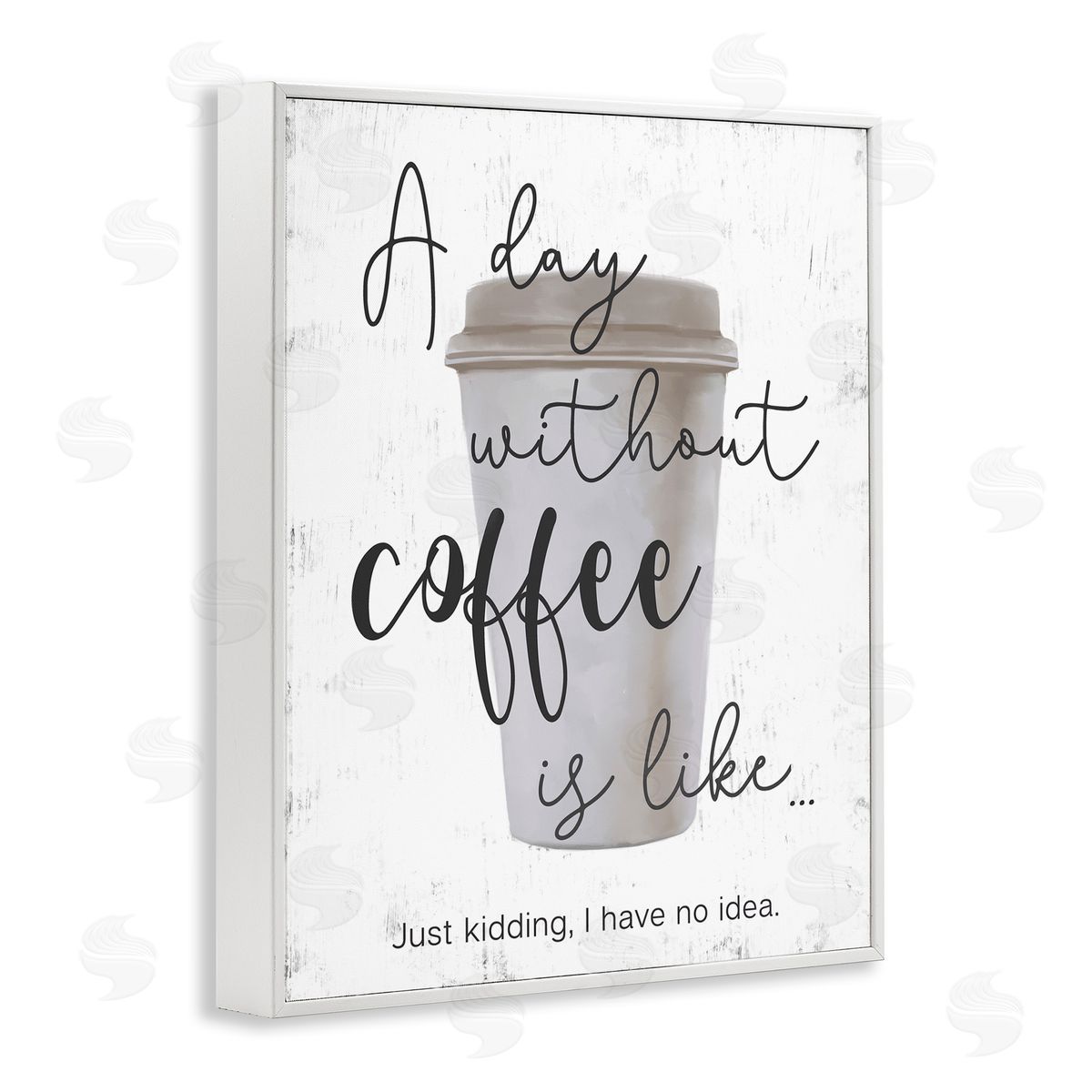 Never a Day Without Coffee Funny White Frame Print Wall Art, Home Decor by Ziwei Li