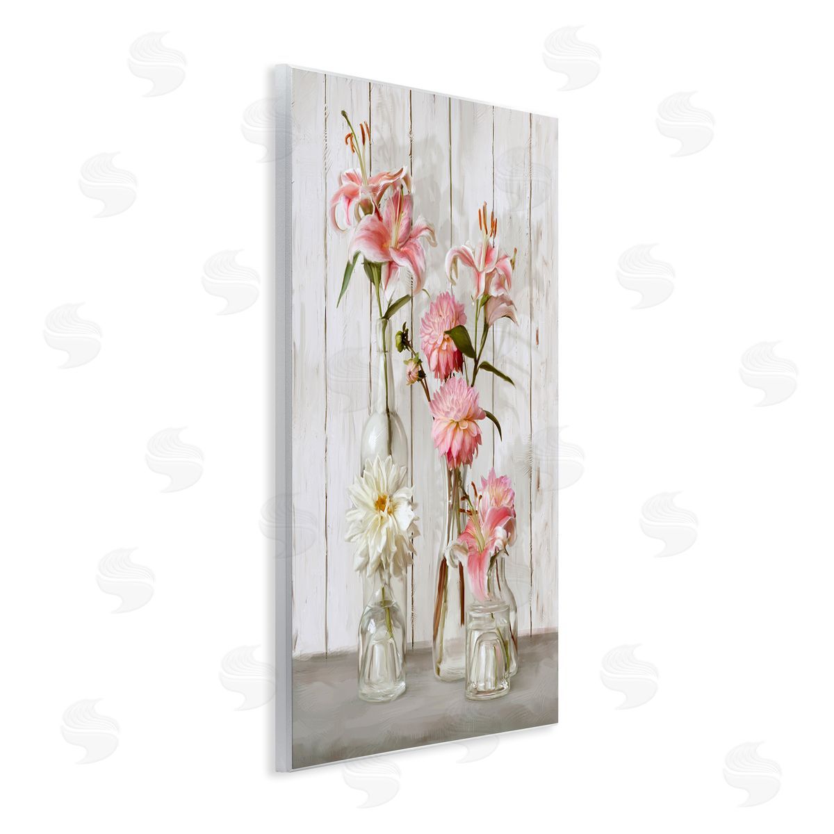 Spring Pink Florals in Glass Jars Wood Plaque Wall Art, Home Decor by Ziwei Li