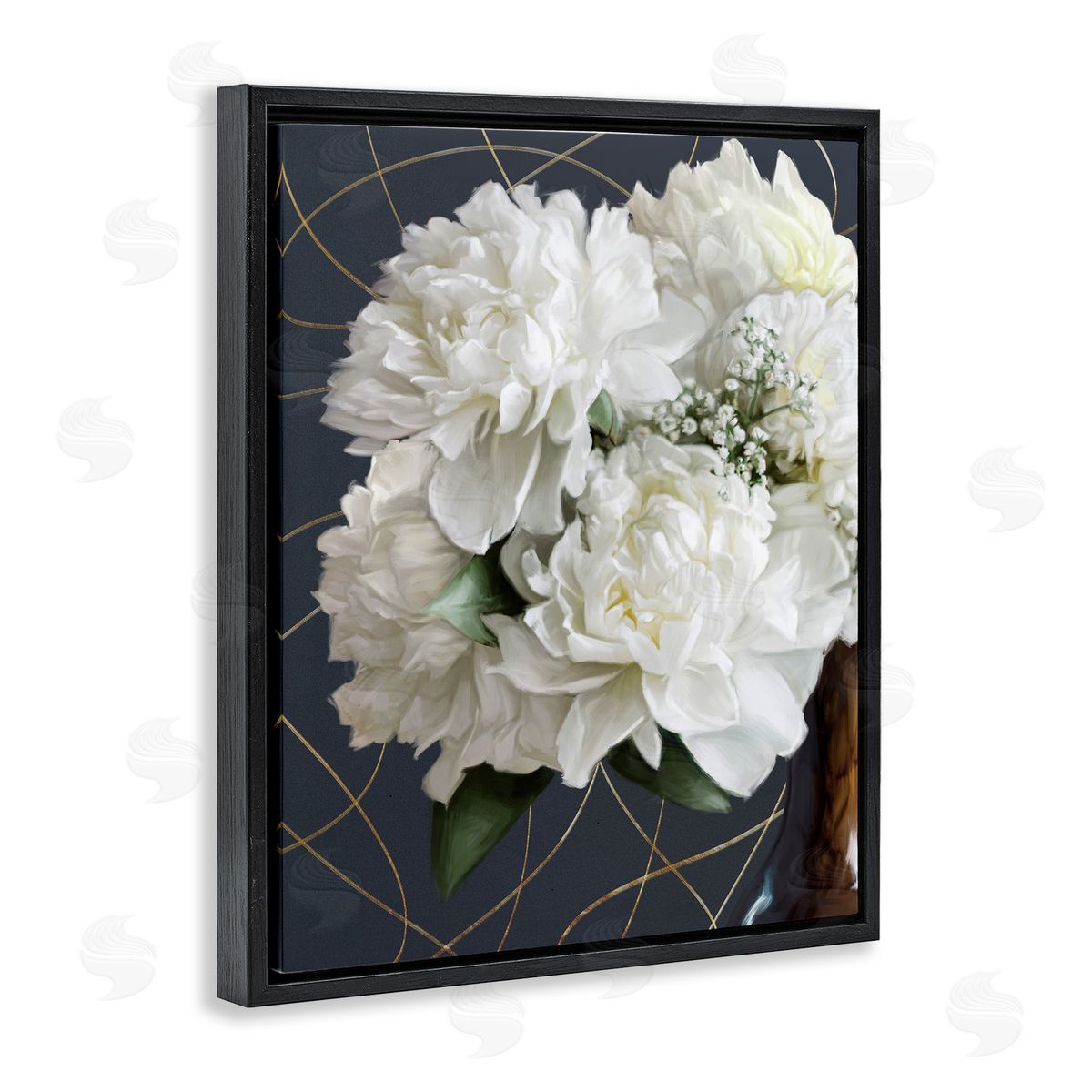 White Flower Bouquet Petals Black Floating Frame Canvas Wall Art, Home Decor by Ziwei Li