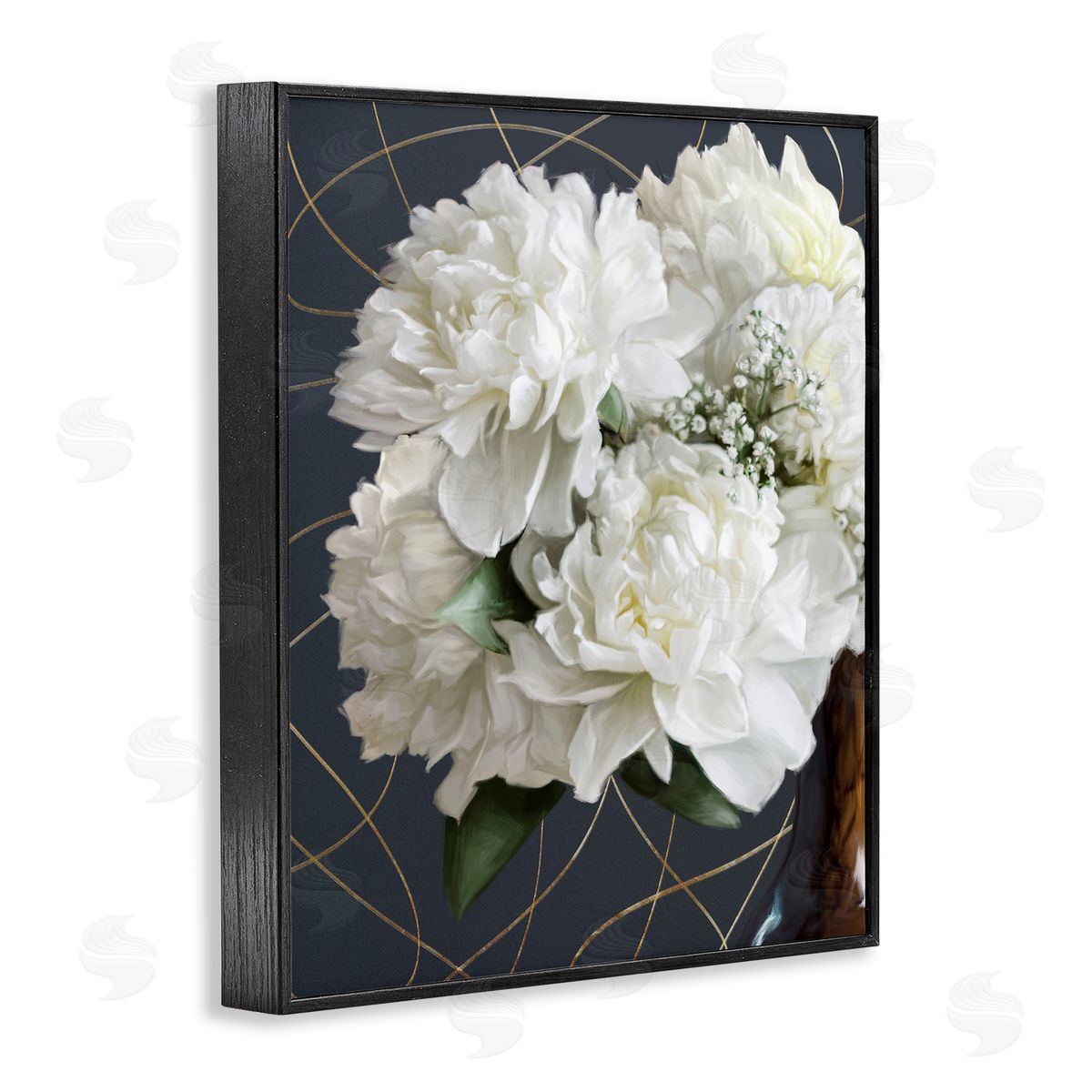 White Flower Bouquet Petals Black Frame Print Wall Art, Home Decor by Ziwei Li