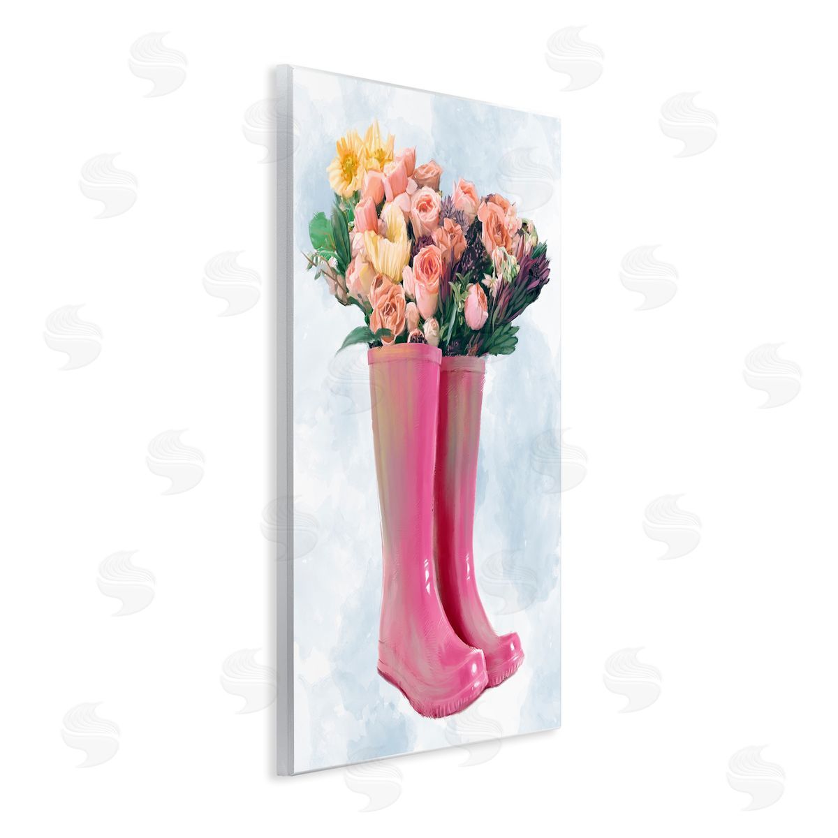 Spring Roses in Pink Rainboots Wood Plaque Wall Art, Home Decor by Ziwei Li