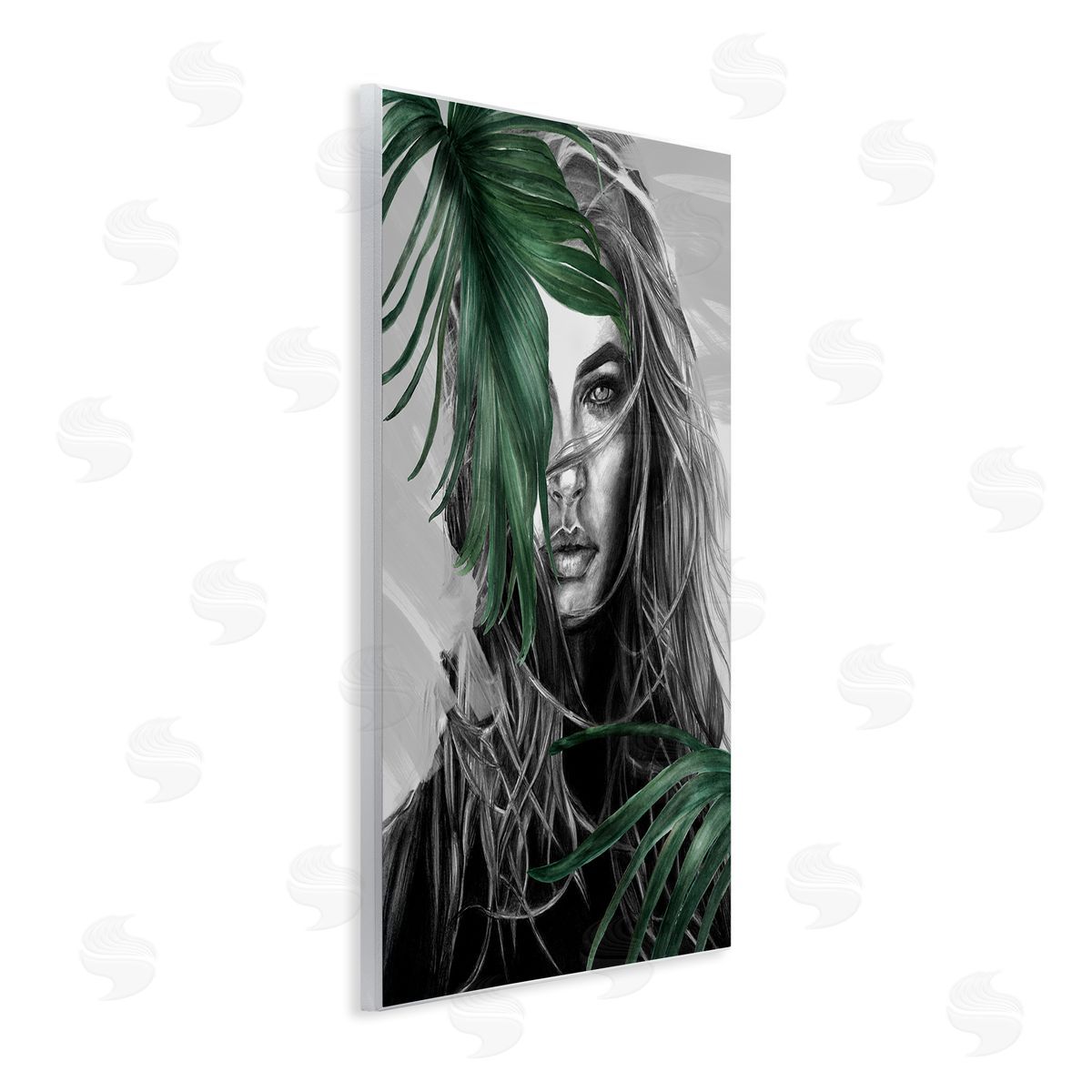Female Portrait with Ferns Wood Plaque Wall Art, Home Decor by Patricia Mendes