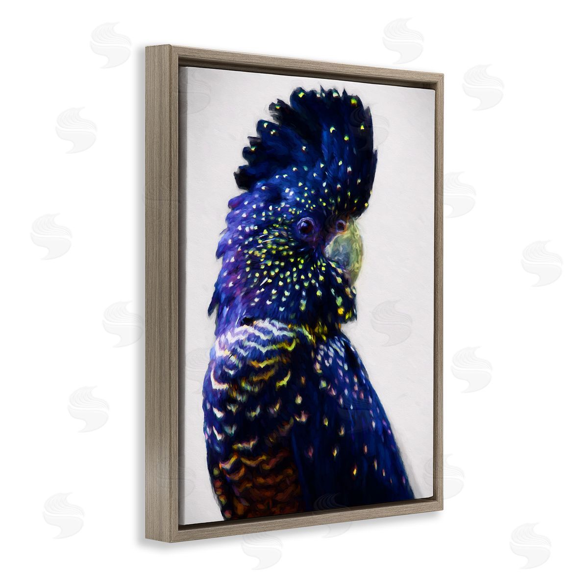 Tropical Bird with Blue Feathers Brown Floating Frame Canvas Wall Art, Home Decor by Urban Road