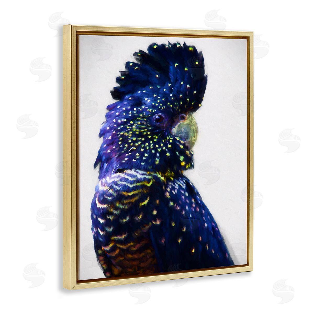 Tropical Bird with Blue Feathers Gold Floating Frame Canvas Wall Art, Home Decor by Urban Road