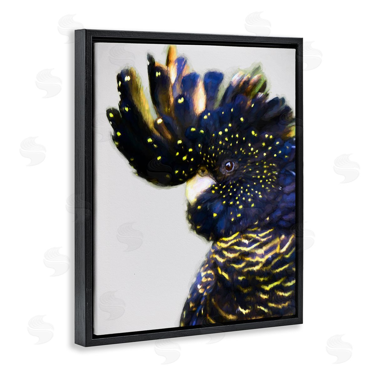 Tropical Bird Blue Yellow Feathers Black Floating Frame Canvas Wall Art, Home Decor by Urban Road